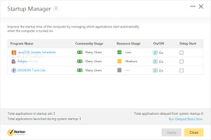 Showing the Startup Manager in Norton Security 2015 Beta